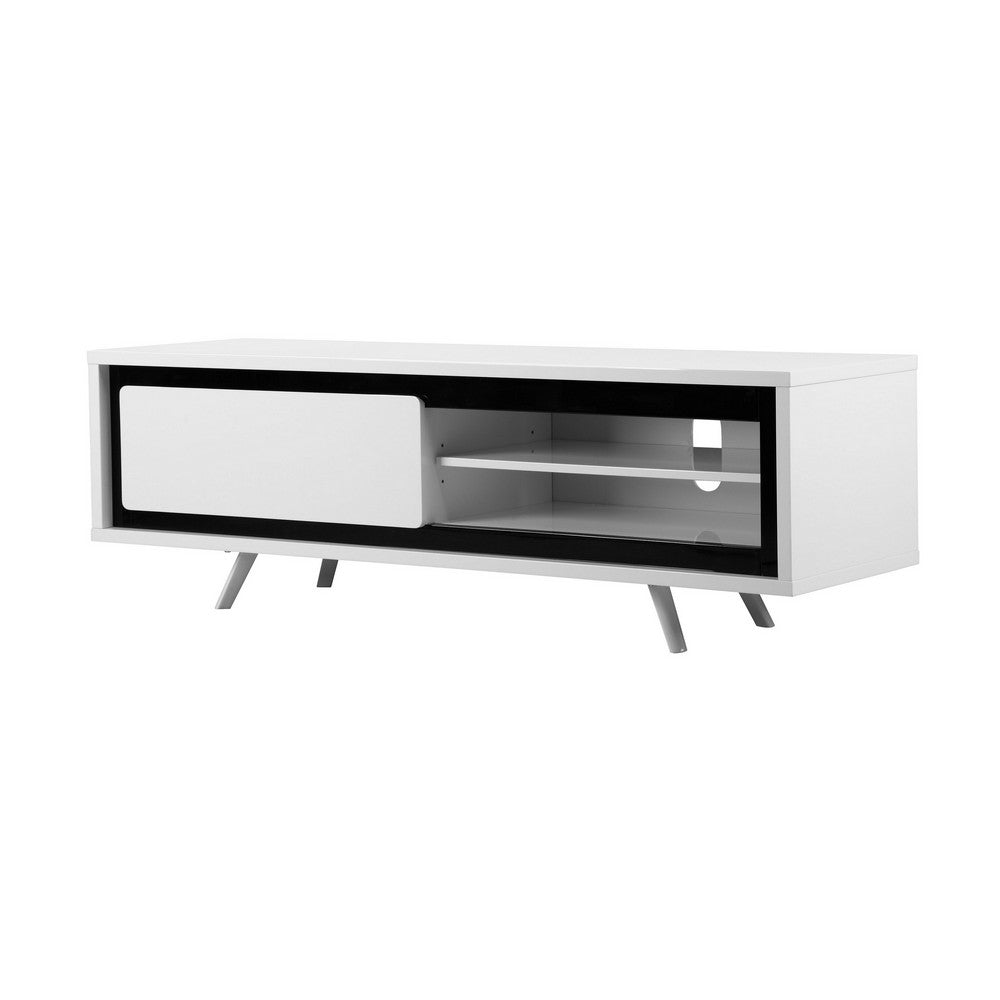 Hle TV Stand Media Console, Low Profile 59 Inch White Black Lacquer -BM330212