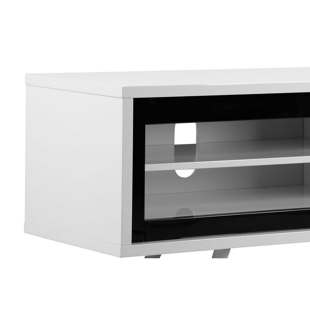 Hle TV Stand Media Console, Low Profile 59 Inch White Black Lacquer -BM330212