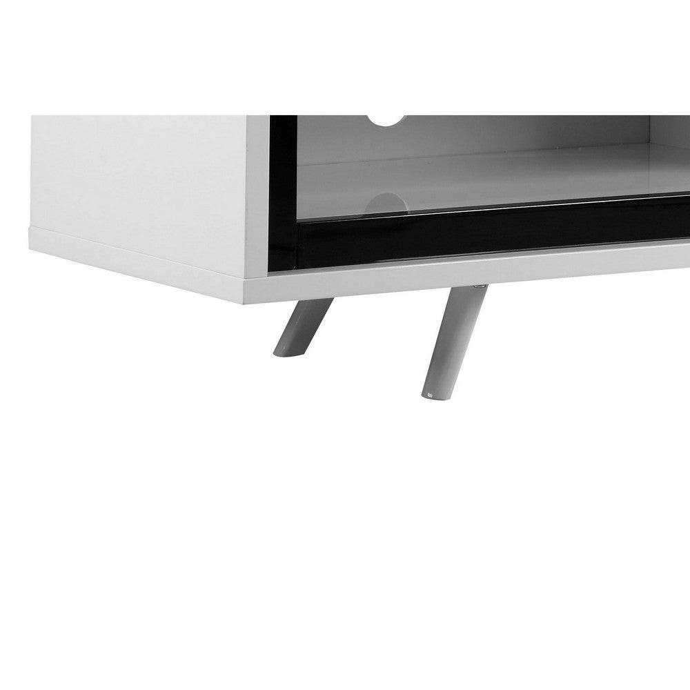Hle TV Stand Media Console, Low Profile 59 Inch White Black Lacquer -BM330212