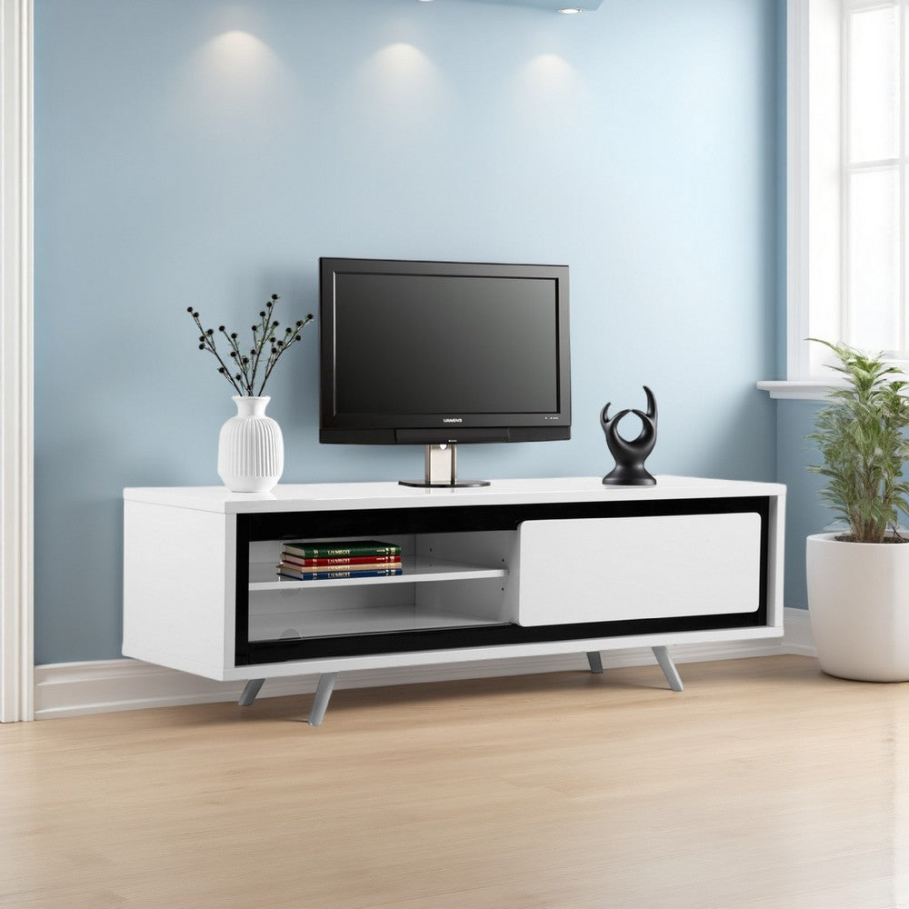 Hle TV Stand Media Console, Low Profile 59 Inch White Black Lacquer -BM330212