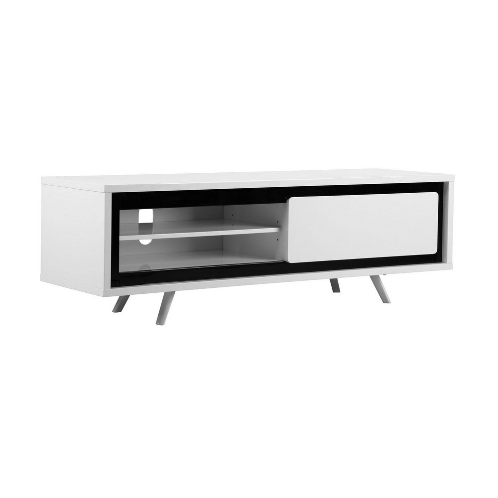 Hle TV Stand Media Console, Low Profile 59 Inch White Black Lacquer -BM330212