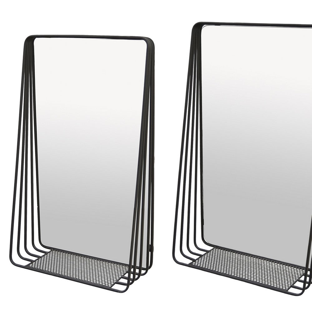 3pc Decorative Wall Mirror with Shelf Set, Black Metal Rectangular -BM330980