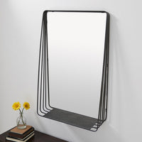 3pc Decorative Wall Mirror with Shelf Set, Black Metal Rectangular -BM330980