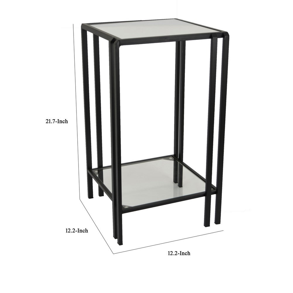 Buckley Plant Stand Table, Black Metal, Square Mirrored Top, 22 Inch -BM331013