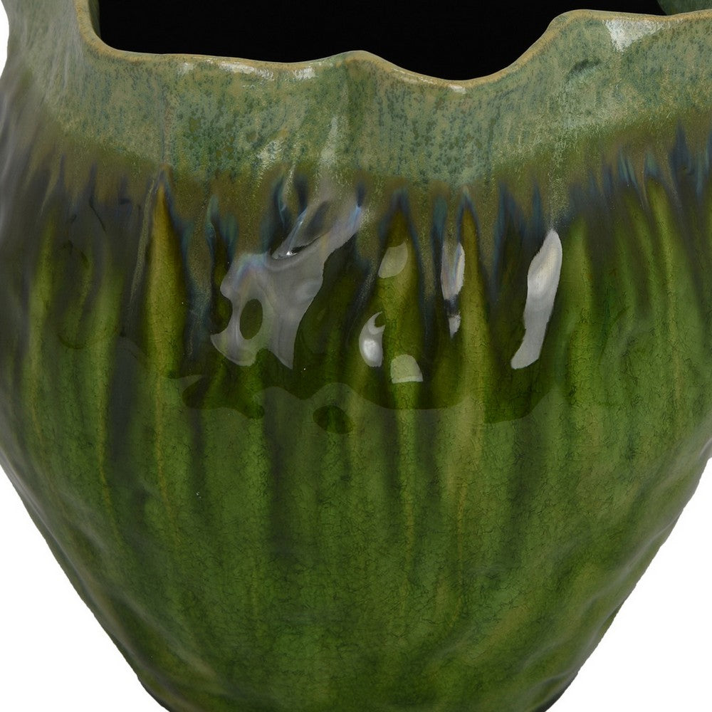 Balie Accent Vase, Green Ceramic Irregular Top Edge, Modern 10 Inch -BM331030