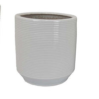 Fusie Planter Set of 2, Round, White Ceramic, Horizontal Texture -BM331045