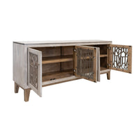 Livvy Console Cabinet, 4 Metal Pattern Glass Doors Ivory White 69 Inch -BM331236