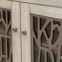 Livvy Console Cabinet, 4 Metal Pattern Glass Doors Ivory White 69 Inch -BM331236