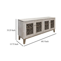 Livvy Console Cabinet, 4 Metal Pattern Glass Doors Ivory White 69 Inch -BM331236