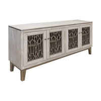 Livvy Console Cabinet, 4 Metal Pattern Glass Doors Ivory White 69 Inch -BM331236