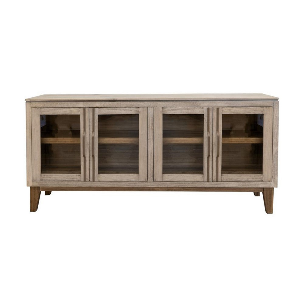 Livvy Console Cabinet, 4 Glass Doors, Ivory White Poplar Wood 69 Inch -BM331237