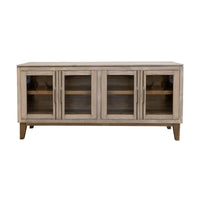 Livvy Console Cabinet, 4 Glass Doors, Ivory White Poplar Wood 69 Inch -BM331237