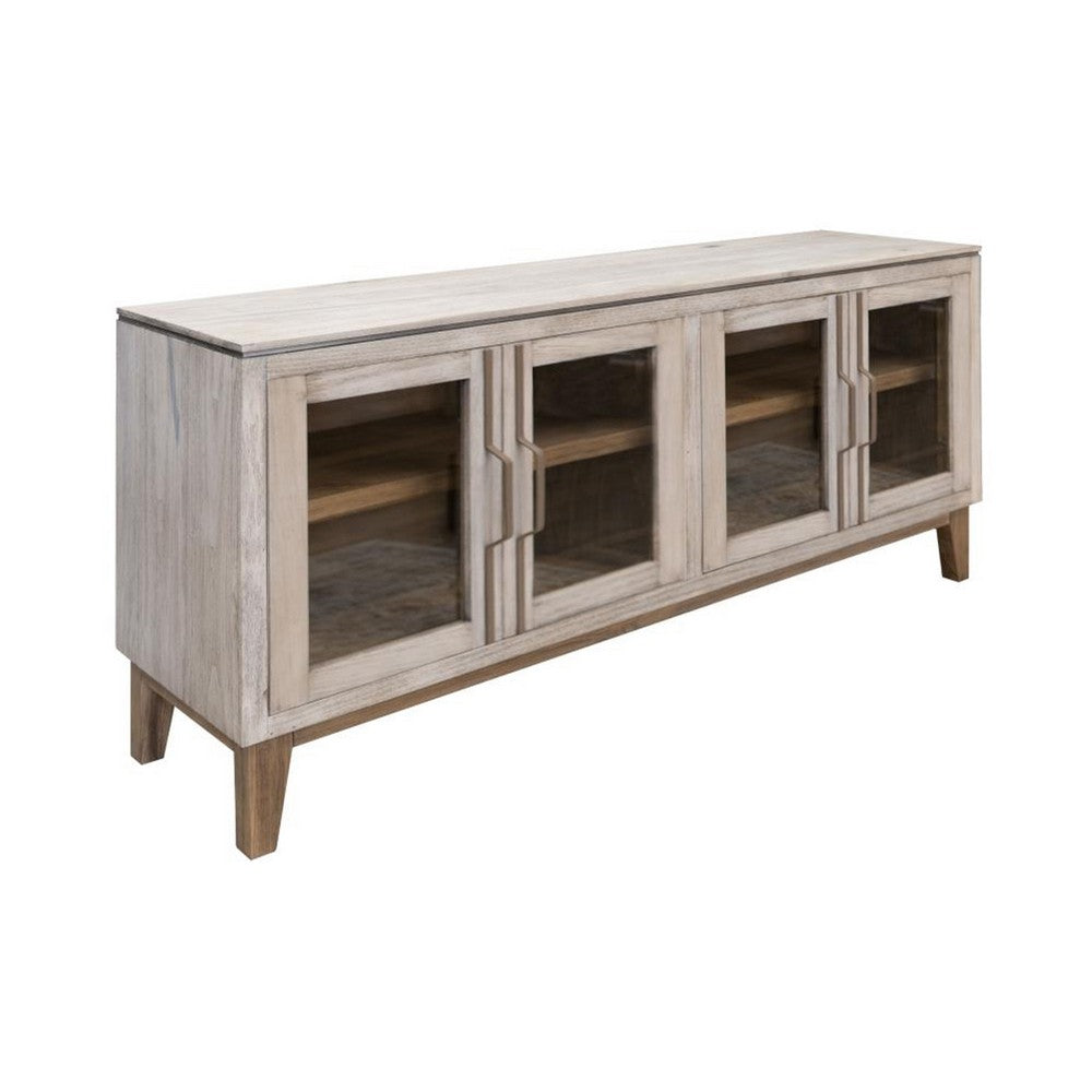 Livvy Console Cabinet, 4 Glass Doors, Ivory White Poplar Wood 69 Inch -BM331237