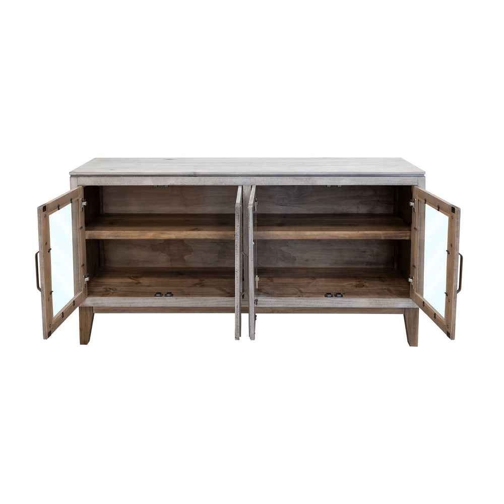 Livvy Console Cabinet, 4 Glass Doors, Ivory White Poplar Wood 69 Inch -BM331237