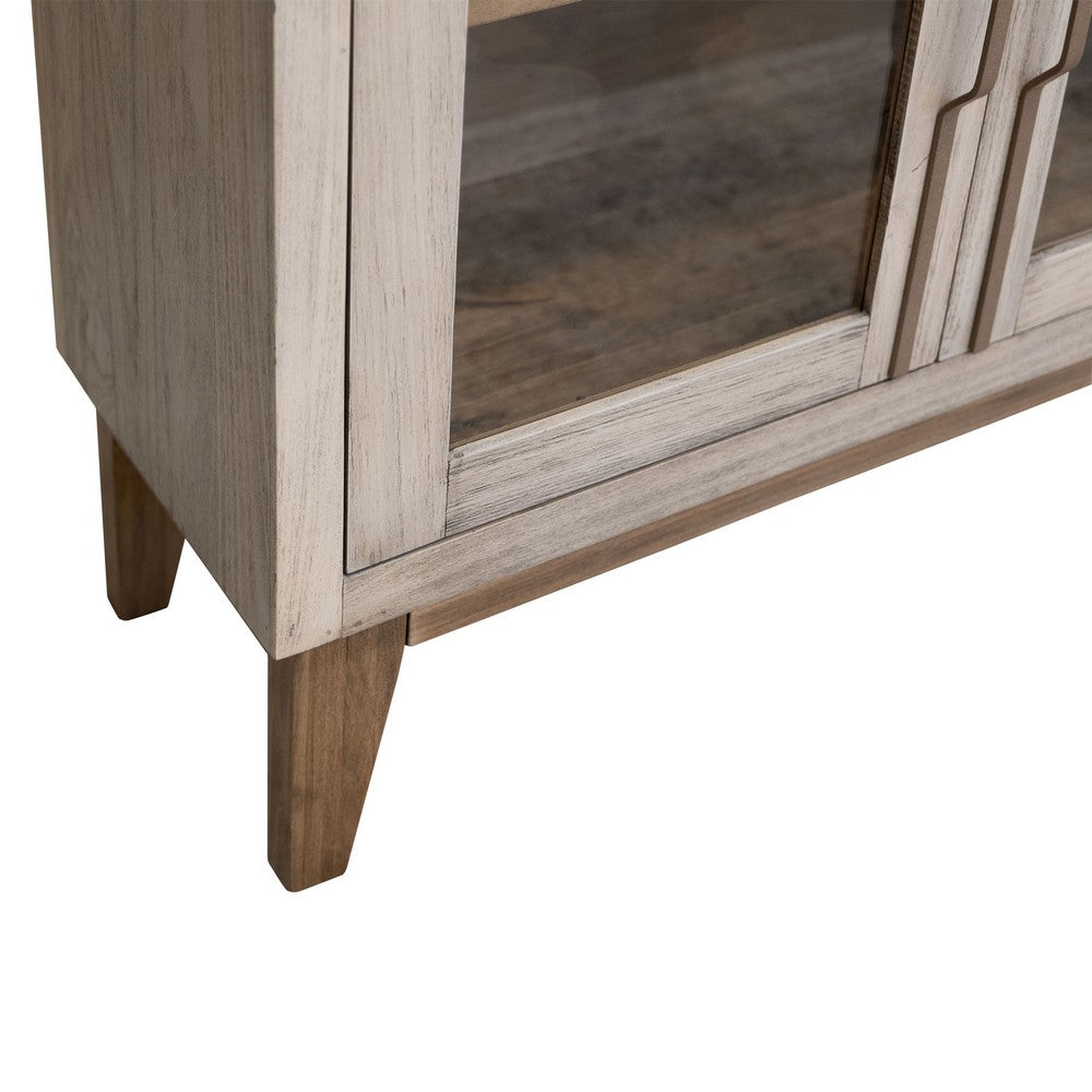 Livvy Console Cabinet, 4 Glass Doors, Ivory White Poplar Wood 69 Inch -BM331237