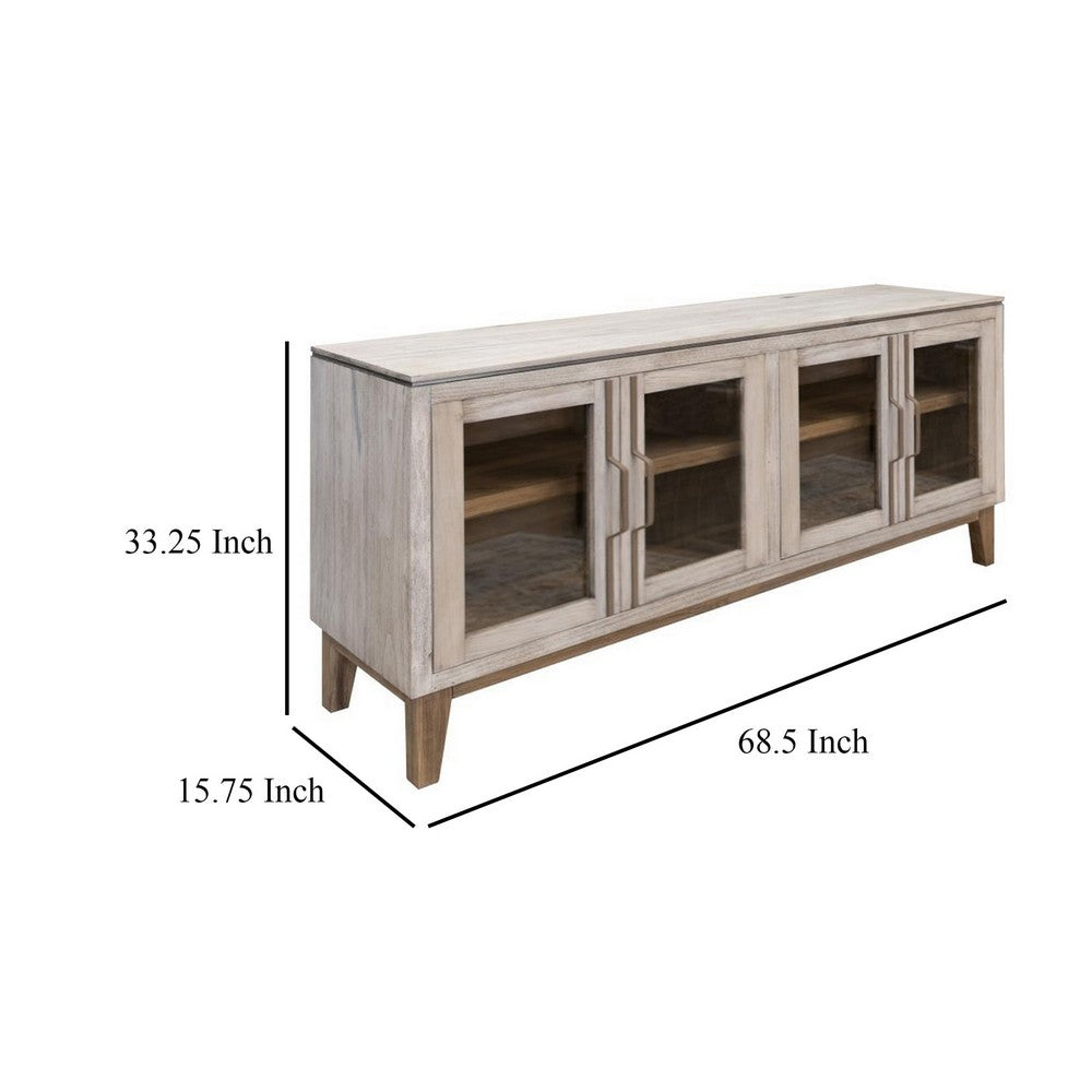 Livvy Console Cabinet, 4 Glass Doors, Ivory White Poplar Wood 69 Inch -BM331237