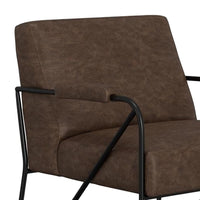 Levy Armchair with Black Metal Base, Wood, Dark Brown Faux Leather -BM331254