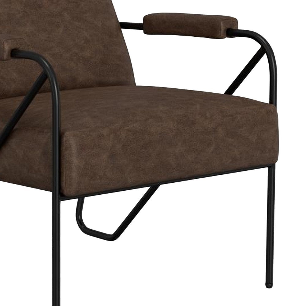 Levy Armchair with Black Metal Base, Wood, Dark Brown Faux Leather -BM331254