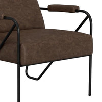 Levy Armchair with Black Metal Base, Wood, Dark Brown Faux Leather -BM331254