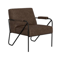 Levy Armchair with Black Metal Base, Wood, Dark Brown Faux Leather -BM331254