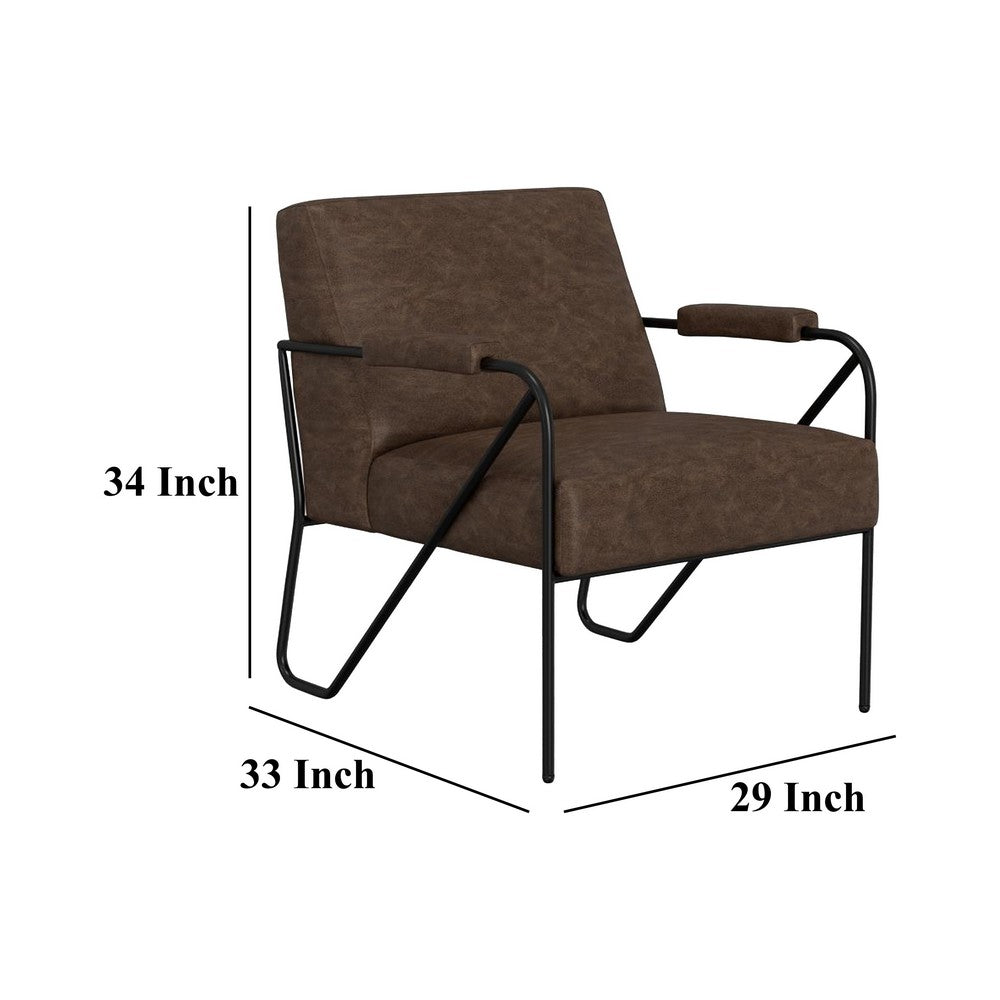 Levy Armchair with Black Metal Base, Wood, Dark Brown Faux Leather -BM331254