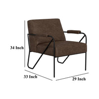 Levy Armchair with Black Metal Base, Wood, Dark Brown Faux Leather -BM331254