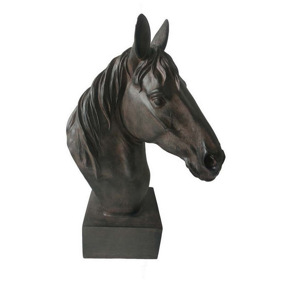 Genny Tabletop Horse Head Sculpture, Brown Resin Statuette, 19 Inch -BM331339