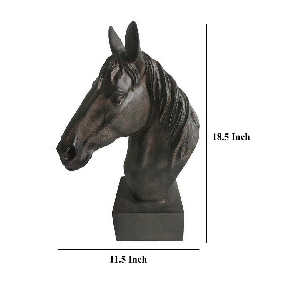 Genny Tabletop Horse Head Sculpture, Brown Resin Statuette, 19 Inch -BM331339