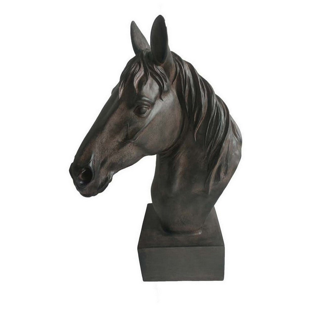 Genny Tabletop Horse Head Sculpture, Brown Resin Statuette, 19 Inch -BM331339