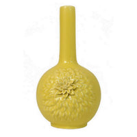 Remi Flower Vase, Narrow Neck, Yellow Ceramic w Floral Motifs, 16 Inch -BM331348