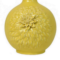 Remi Flower Vase, Narrow Neck, Yellow Ceramic w Floral Motifs, 16 Inch -BM331348