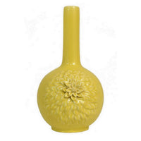 Remi Flower Vase, Narrow Neck, Yellow Ceramic w Floral Motifs, 16 Inch -BM331348