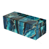 Dory Decorative Box Set of 2, Deep Blue Black Faux Marble Accent Glass -BM331370