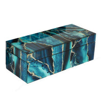 Dory Decorative Box Set of 2, Deep Blue Black Faux Marble Accent Glass -BM331370