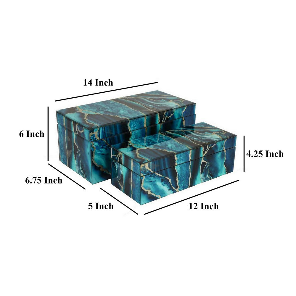 Dory Decorative Box Set of 2, Deep Blue Black Faux Marble Accent Glass -BM331370