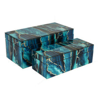 Dory Decorative Box Set of 2, Deep Blue Black Faux Marble Accent Glass -BM331370