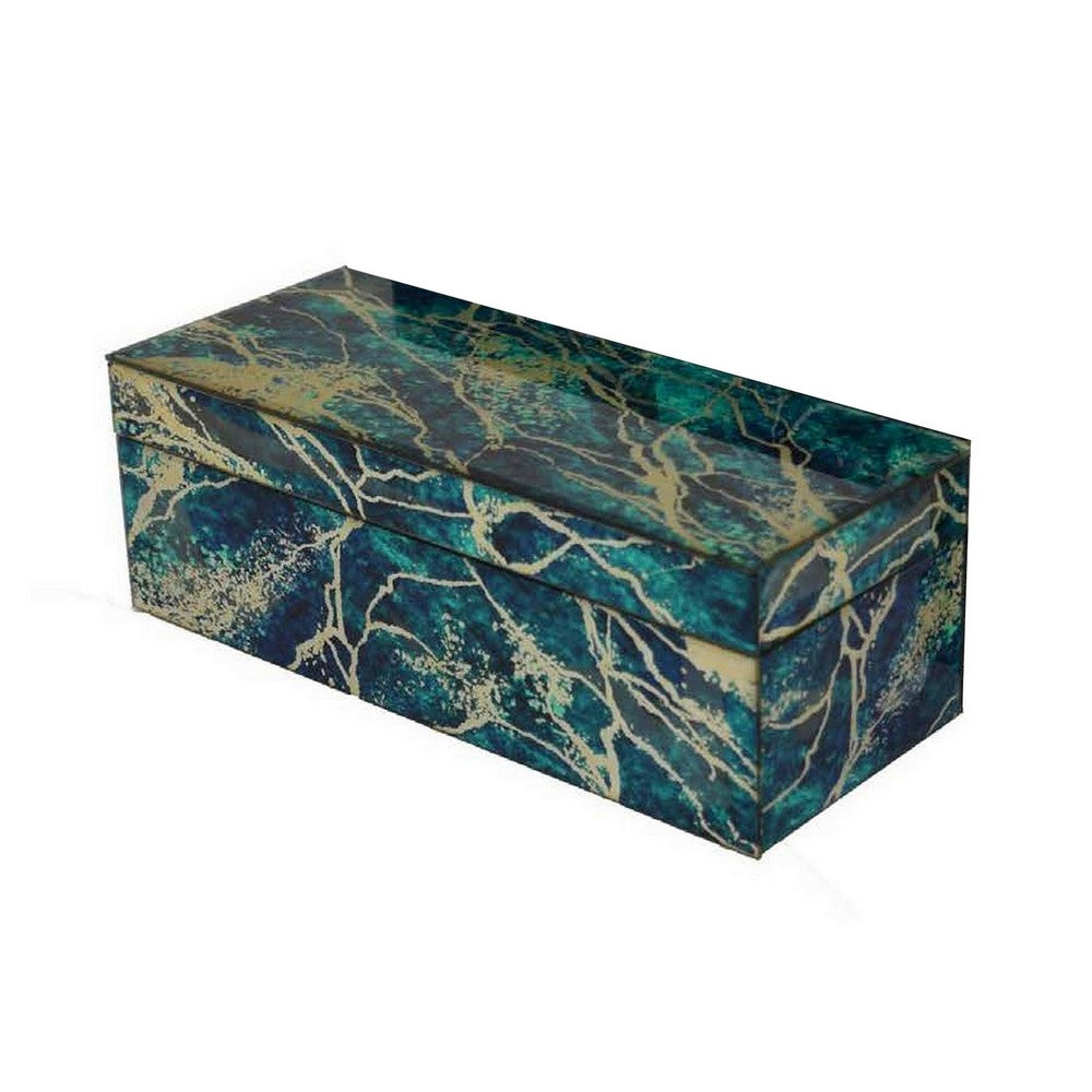 Dory Decorative Box Set of 2, Green Blue Faux Marble Accent Glass -BM331371