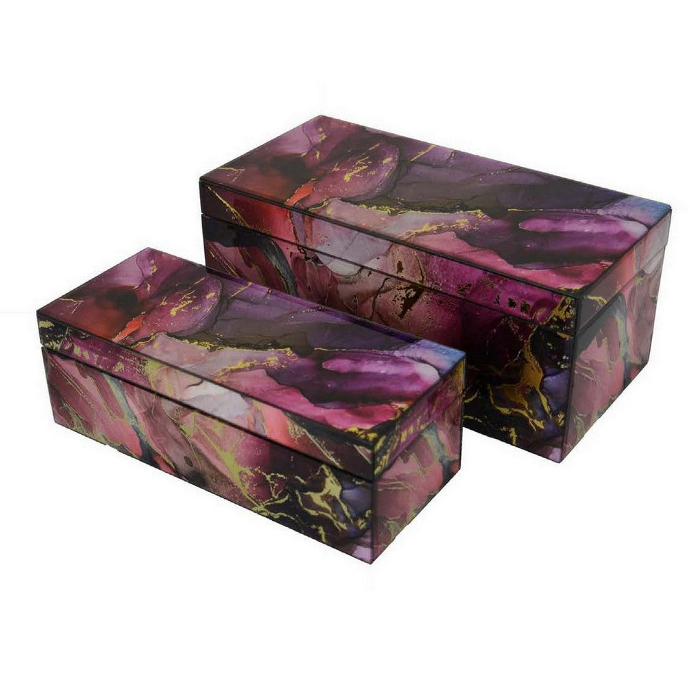 Dory Decorative Box Set of 2, Pink Gold Faux Agate Stone Accent Glass -BM331376