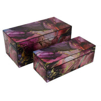 Dory Decorative Box Set of 2, Pink Gold Faux Agate Stone Accent Glass -BM331376