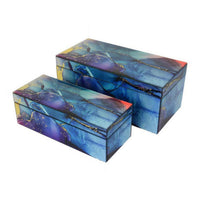 Dory Decorative Box Set of 2, Blue Gold Faux Agate Stone Accent Glass -BM331377