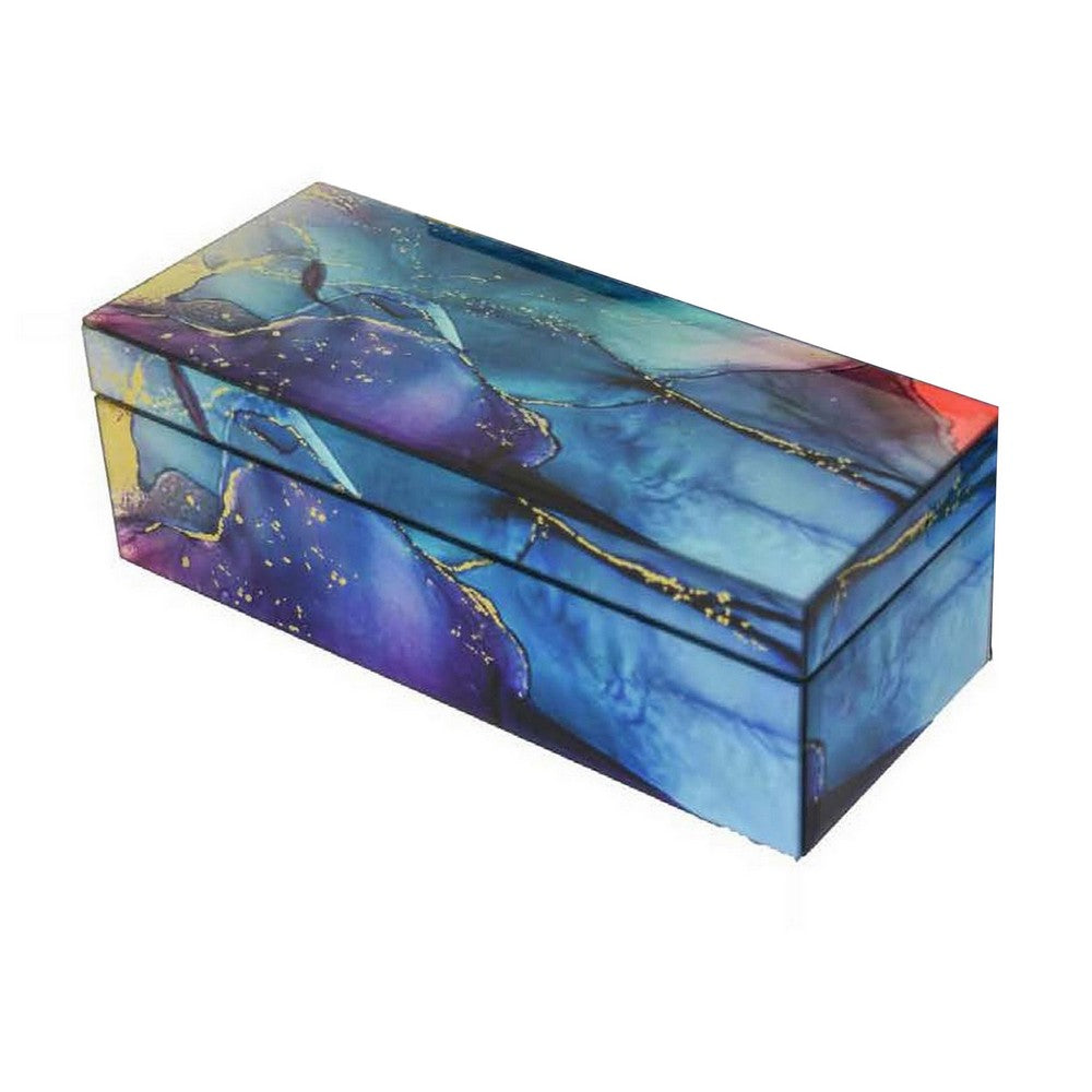 Dory Decorative Box Set of 2, Blue Gold Faux Agate Stone Accent Glass -BM331377