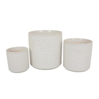 Garden Planter Set of 3, Round White Ceramic Body, Dotted Outer Design -BM331383
