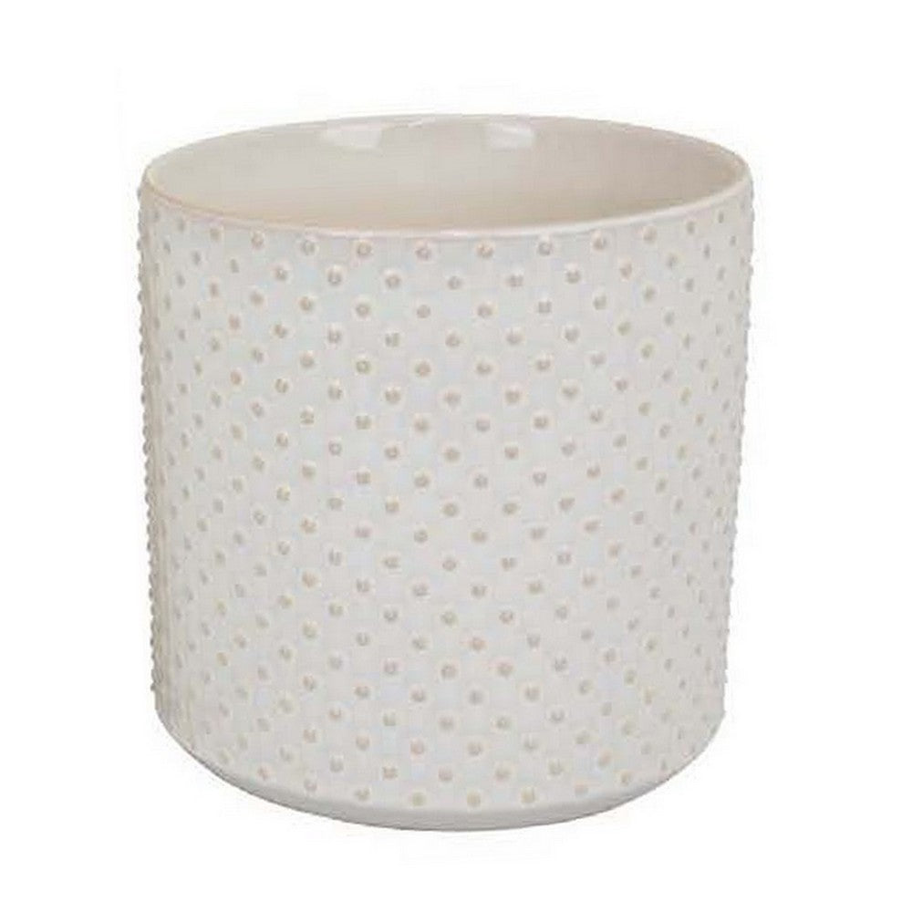 Garden Planter Set of 3, Round White Ceramic Body, Dotted Outer Design -BM331383