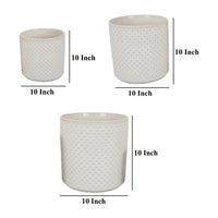 Garden Planter Set of 3, Round White Ceramic Body, Dotted Outer Design -BM331383