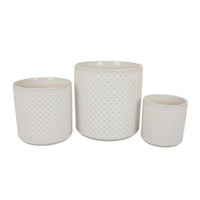 Garden Planter Set of 3, Round White Ceramic Body, Dotted Outer Design -BM331383
