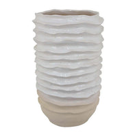 Accent Planter, Abstract Wave Coastal  Design, 22 Inch White Ceramic -BM331395