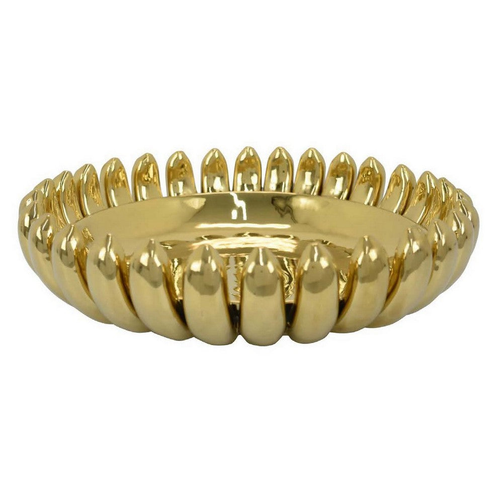 Zoma Accent Bowl, 16 Inch Raised Rounded Edges, Gold Ceramic Body -BM331403