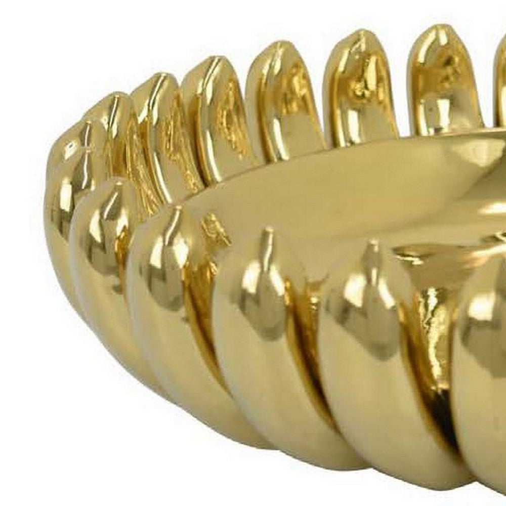 Zoma Accent Bowl, 16 Inch Raised Rounded Edges, Gold Ceramic Body -BM331403