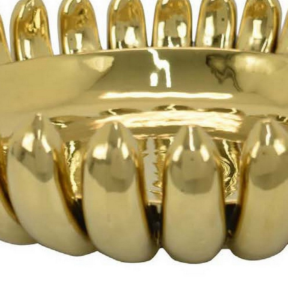Zoma Accent Bowl, 16 Inch Raised Rounded Edges, Gold Ceramic Body -BM331403