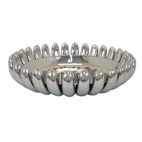 Zoma Accent Bowl, 16 Inch Raised Rounded Edges, Silver Ceramic Body -BM331404
